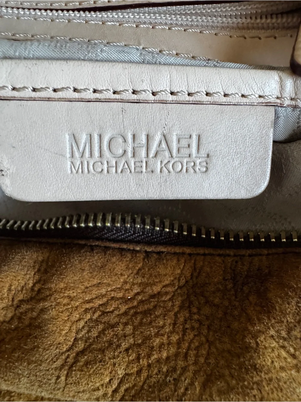 Michael Kors Golden Brown Suede Satchel with Gold Hardware
